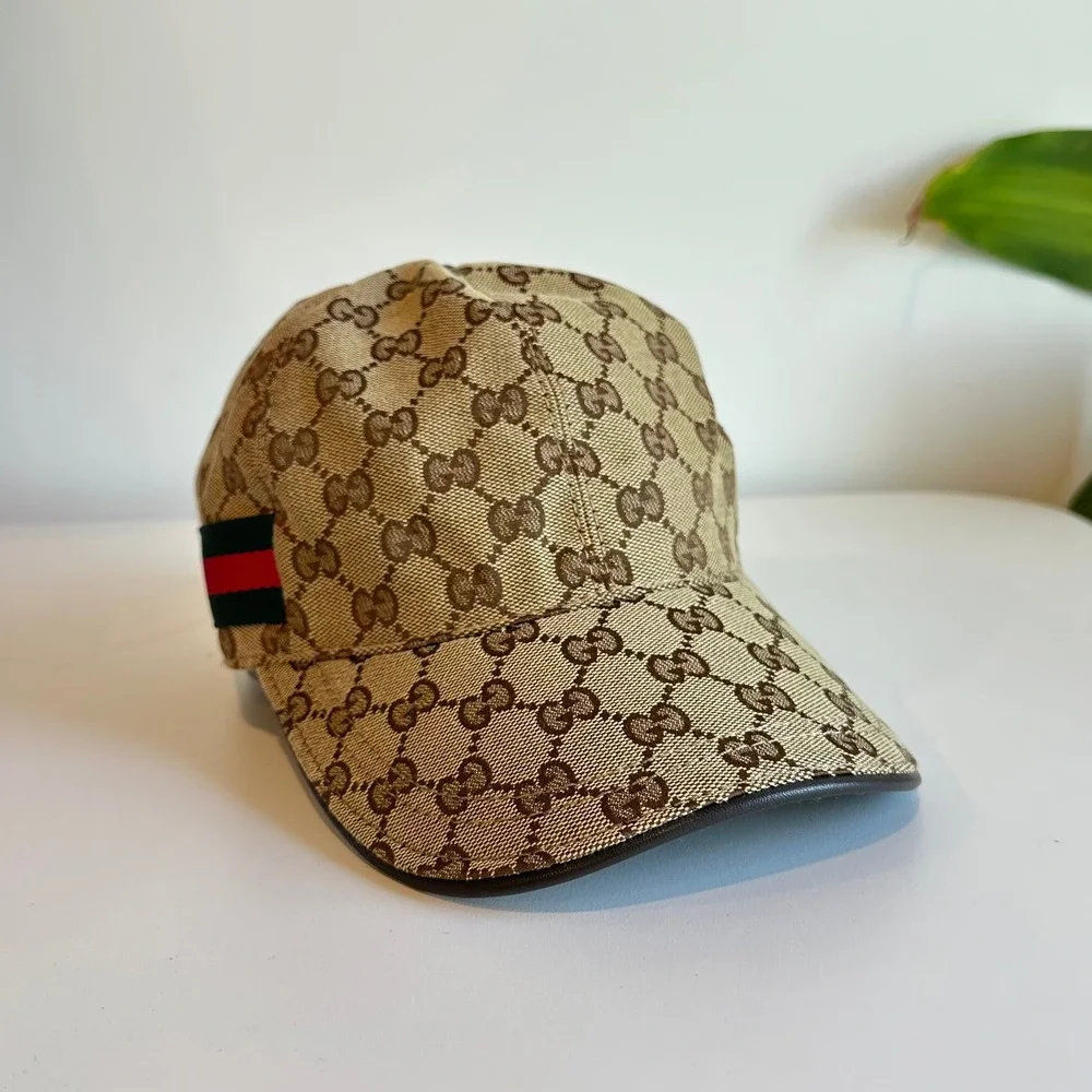 Gucci GG Monogram Canvas Baseball Hat Beige Ebony Green Red Web Stripe Cap - Picture 3 of 15